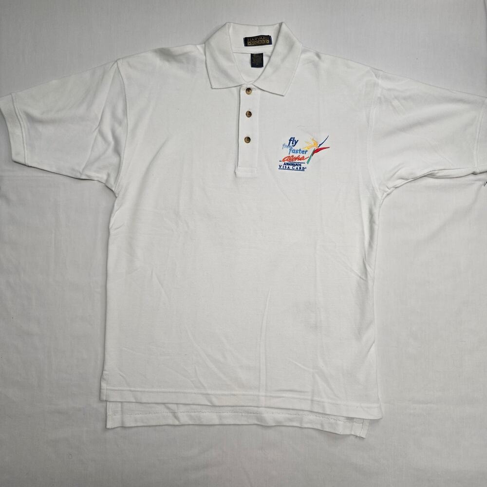 Vintage Aloha Airlines Polo AirRewards Visa Card Credit Card Medium White Shirt